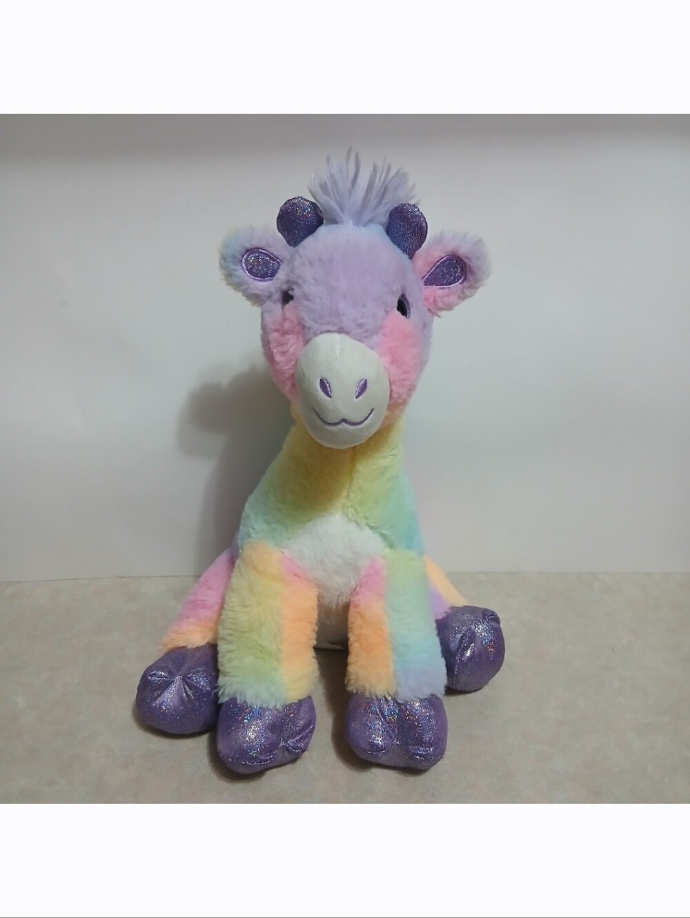 Fiesta Rainbow Sherbet Giraffe 12" Plush Sitting Sparkle Feet Ears Stuffed Toy